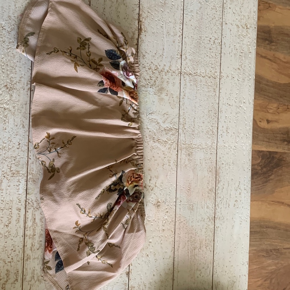 Strapless tan crop top with flowers